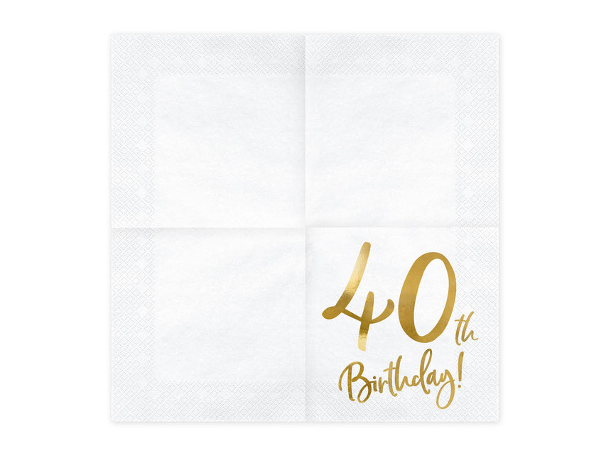 Serviettes de table 40 ans blanches 33cm 20pcs