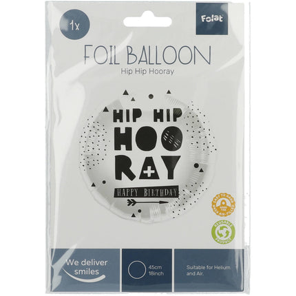 Ballon à hélium Hip Hip Hooray Noir Blanc Vide 45cm