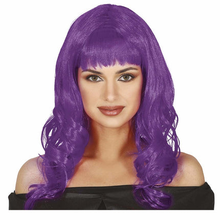 Perruque violette cheveux longs bouclés