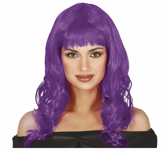 Perruque violette cheveux longs bouclés