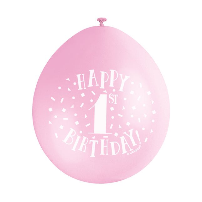 Ballons 1 an Joyeux Anniversaire Rose 28cm 10pcs