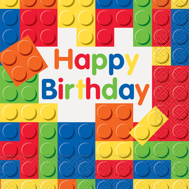 Serviettes de table Happy Birthday colorées Lego 16pcs