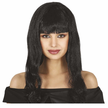 Perruque noire cheveux longs