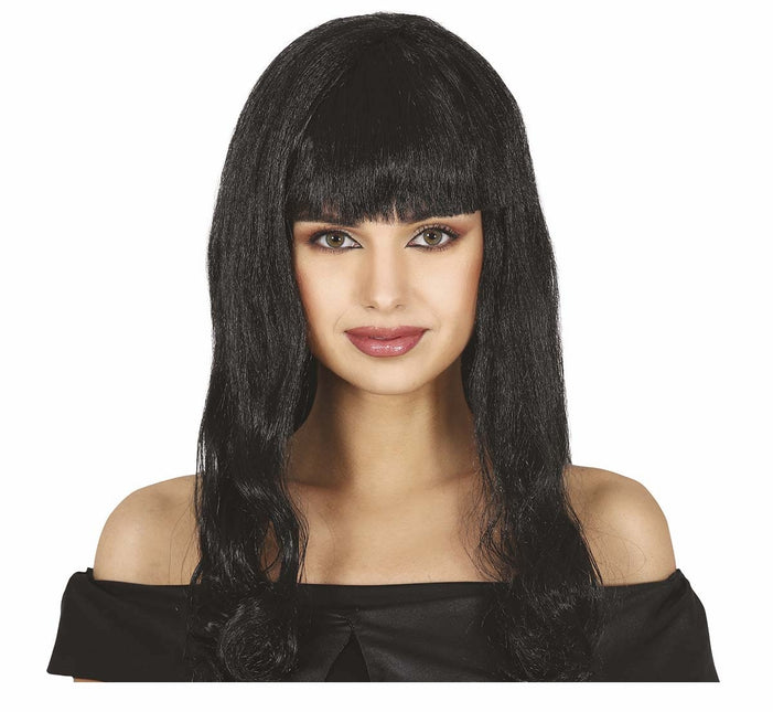 Perruque noire cheveux longs