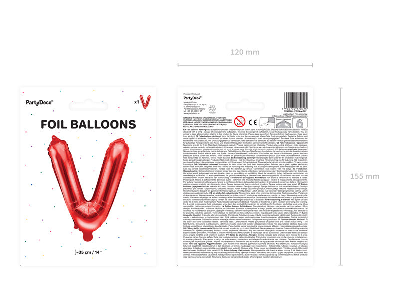 Ballon de baudruche Lettre V Rouge Vide 35cm