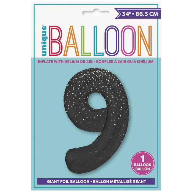 9 Year Figure Balloon Black Dots 86cm