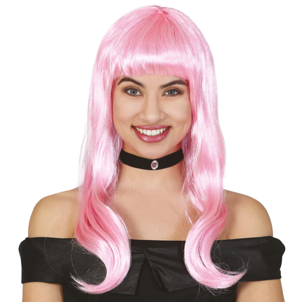 Perruque rose clair cheveux mi-longs