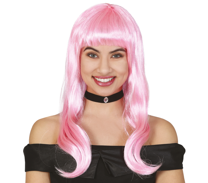 Perruque rose clair cheveux mi-longs