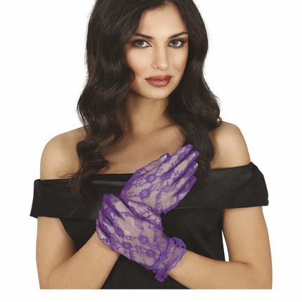 Gants violets en dentelle 22cm