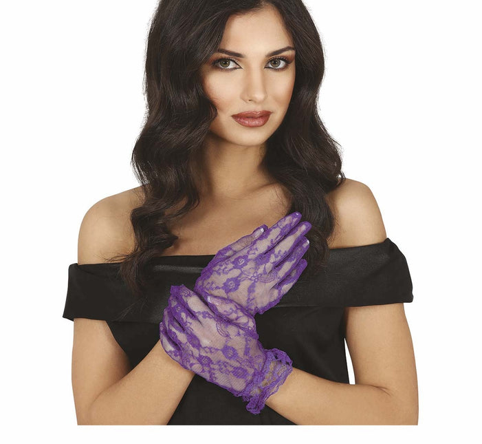 Gants violets en dentelle 22cm