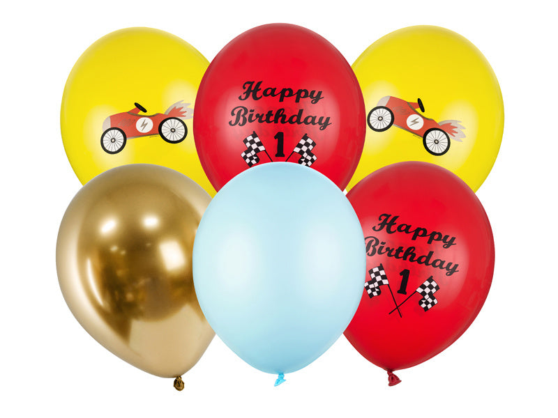 Ballons Happy Birthday Race Mix 30cm 6pcs