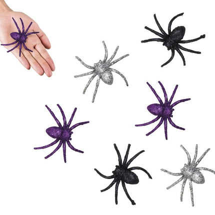 Fausses araignées pailletées 7cm 6pcs