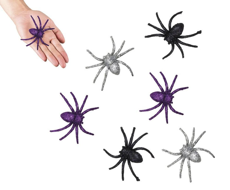 Fausses araignées pailletées 7cm 6pcs