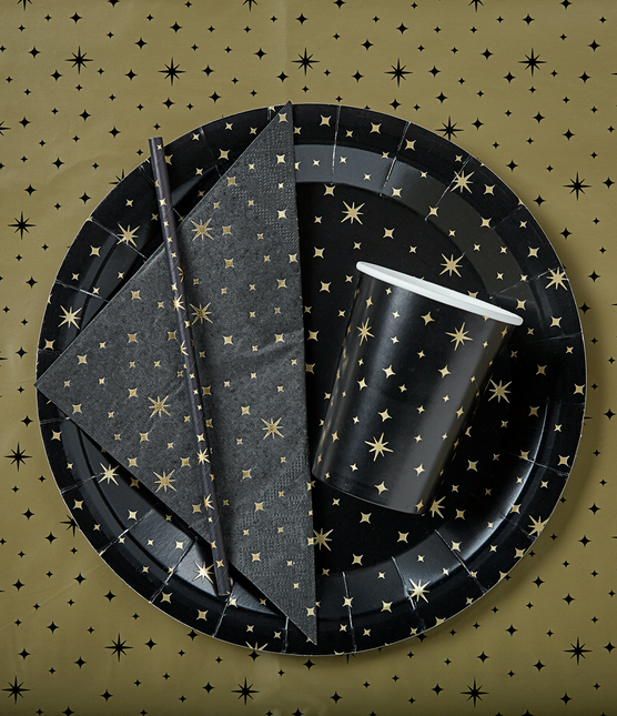 Serviettes de table Étoiles d'or Noir 17cm 16pcs