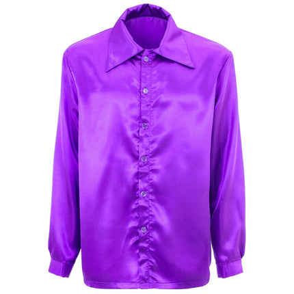 Chemisier Disco 70S Violet Satin Hommes