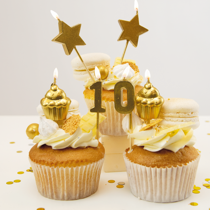 Bougies 10 ans Cupcake Or 17,5cm