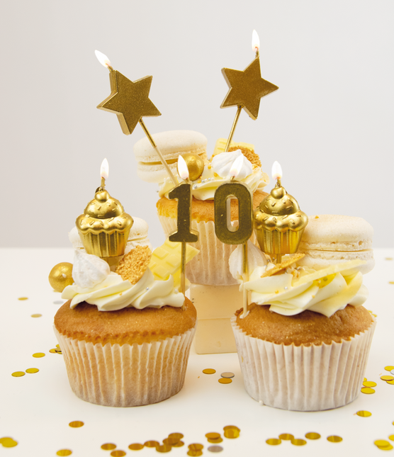 Bougies 10 ans Cupcake Or 17,5cm