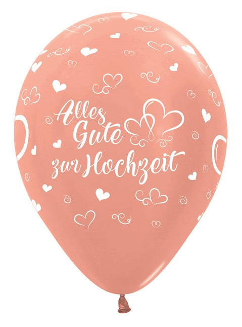 Ballons Alles Gute zur Hochzeit Hearts Metallic Rose Gold 30cm 25pcs