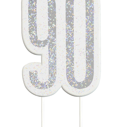 Bougie 90 Years Glitter Silver 8.5cm