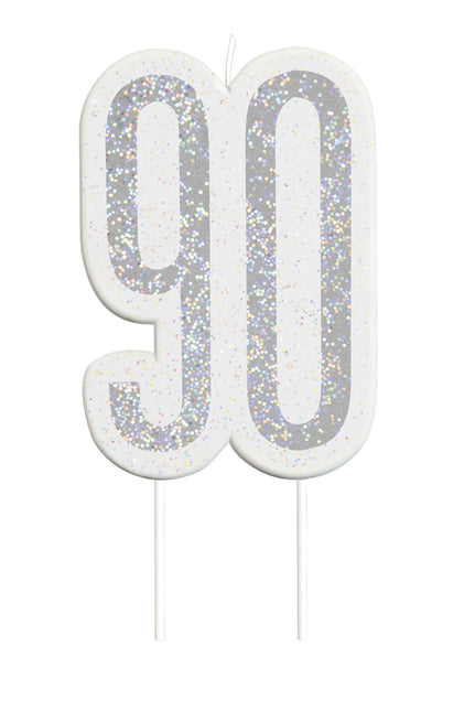 Bougie 90 Years Glitter Silver 8.5cm