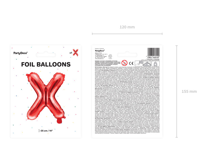 Ballon de baudruche Lettre X Rouge Vide 35cm