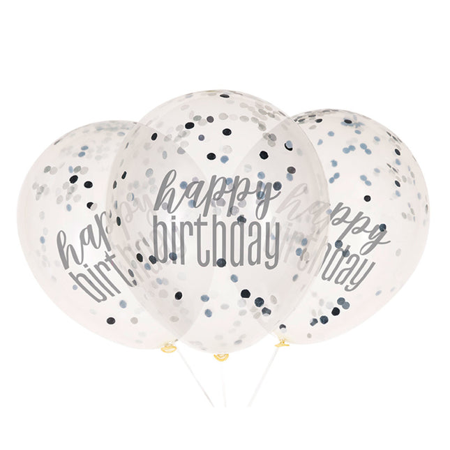 Ballons d'anniversaire Happy Birthday Confetti Noir 30cm 6pcs