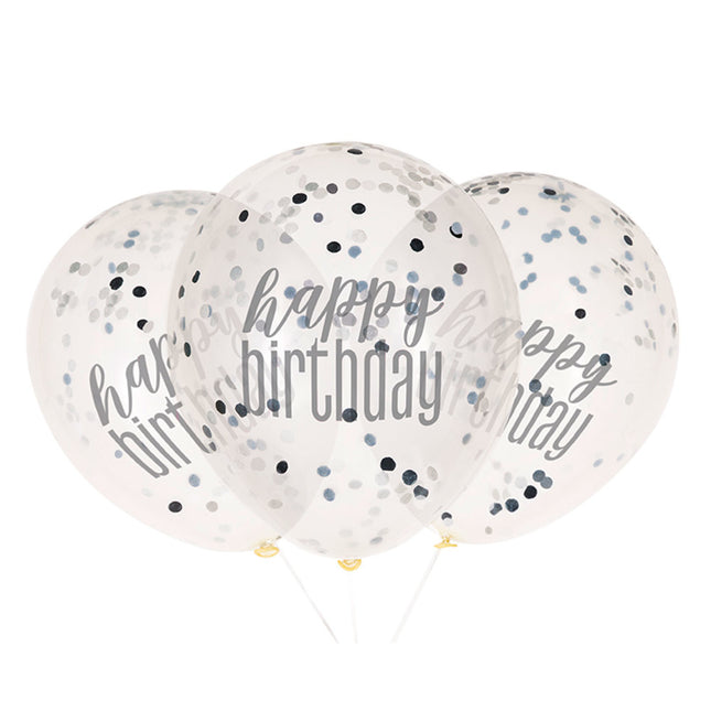 Happy Birthday Balloons Confetti Black 30cm 6pcs