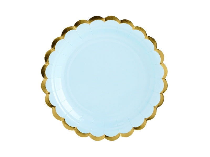 Assiettes en carton bleu clair or 18cm 6pcs