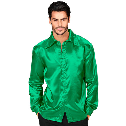 Chemisier Disco 70S Vert Satin Hommes