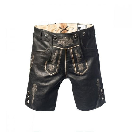 Lederhose Short en cuir noir et ceinture