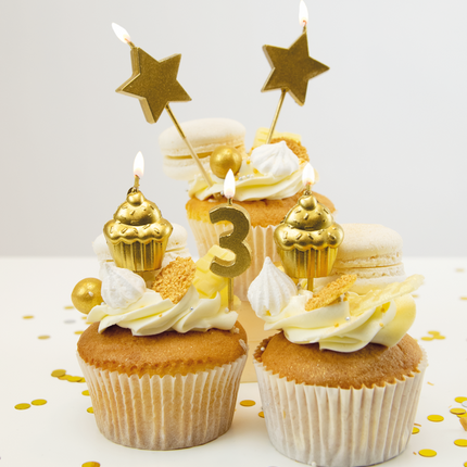 Bougies 3 ans Cupcake Or 17.5cm