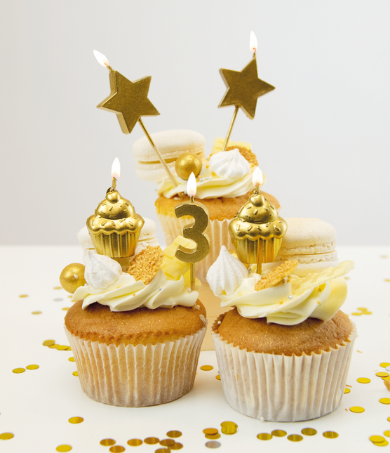 Bougies 3 ans Cupcake Or 17.5cm