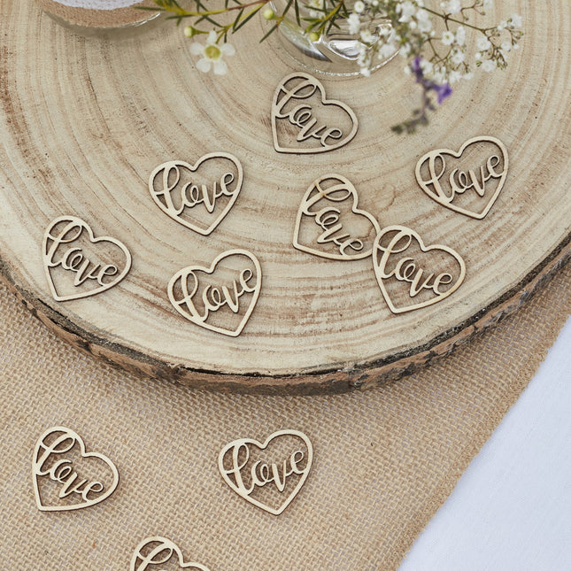 Confetti de table Love Heart Wood 3.5cm 24pcs