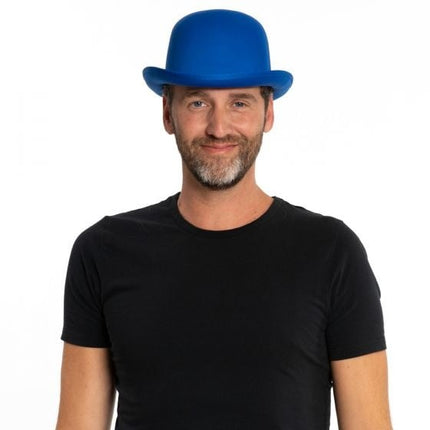 Chapeau melon bleu en satin