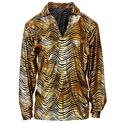 Disco 70S Shirt Gold Men's Tiger Print