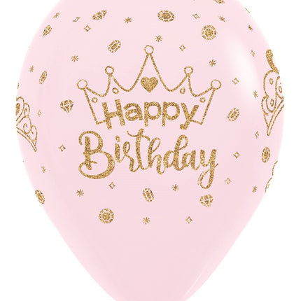 Ballons Happy Birthday Crowns Glitter Ink Pastel Matte Pink 30cm 25pcs