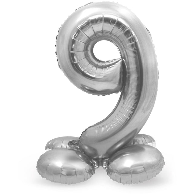 Ballon de baudruche Figure 9 Argent avec support 72cm