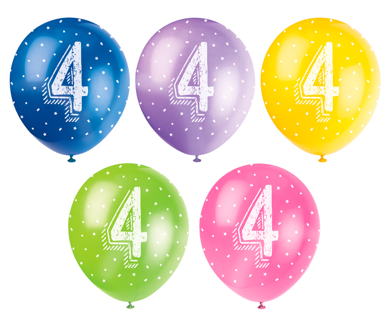 Ballons 4 Years Confetti 30cm 5pcs