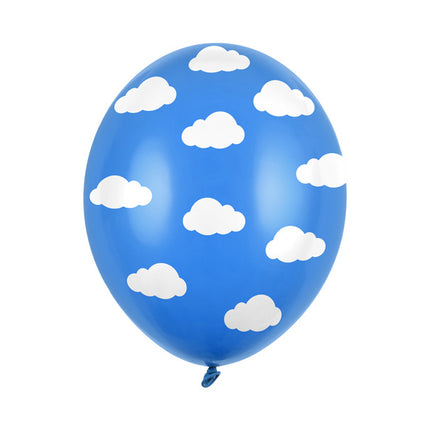 Ballons bleus nuages blancs 30cm 6pcs