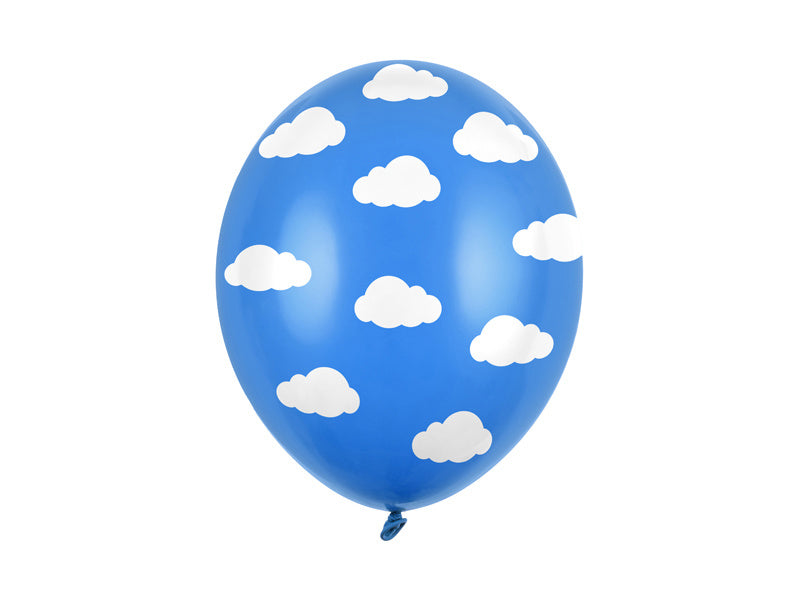 Ballons bleus nuages blancs 30cm 6pcs