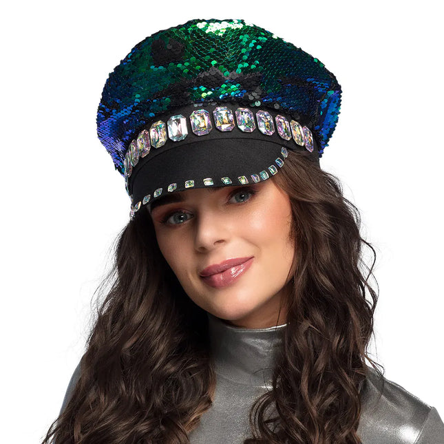 Casquette colorée à paillettes réversible