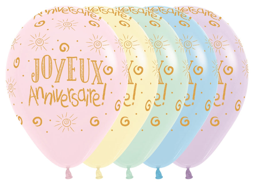 Ballons Joyeux Anniversaire Pastel Matte Mix 30cm 25pcs