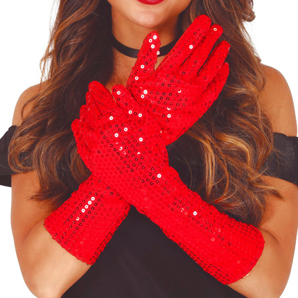 Gants rouges à paillettes 39cm