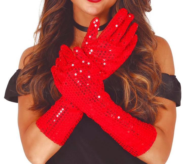 Gants rouges à paillettes 39cm