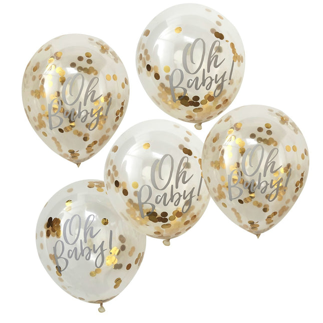 Ballons confettis dorés Oh Baby 30cm 5pcs