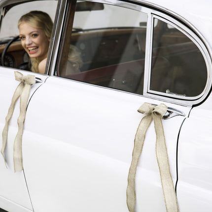 Ensemble de décoration de voiture - nœuds en toile de jute pour mariage