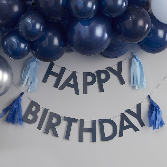 Guirlande Happy Birthday bleue Tassels 1.5m