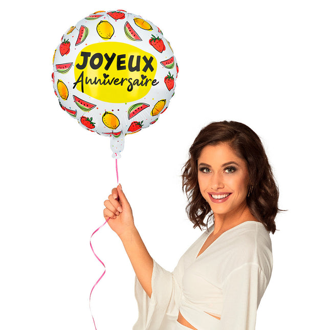 Ballon à l'hélium Fruit Joyeux Anniversaire Double face Vide 45cm