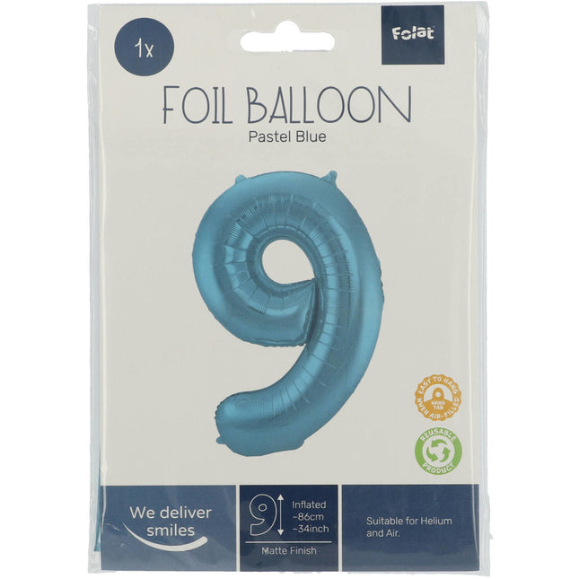 Ballon de baudruche Figure 9 Bleu pastel XL 86cm vide