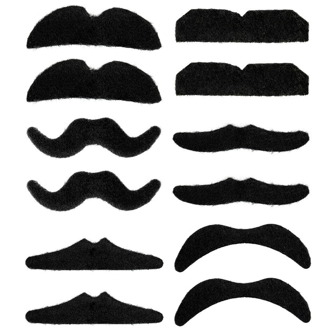 Fausse moustache noire 12 pièces